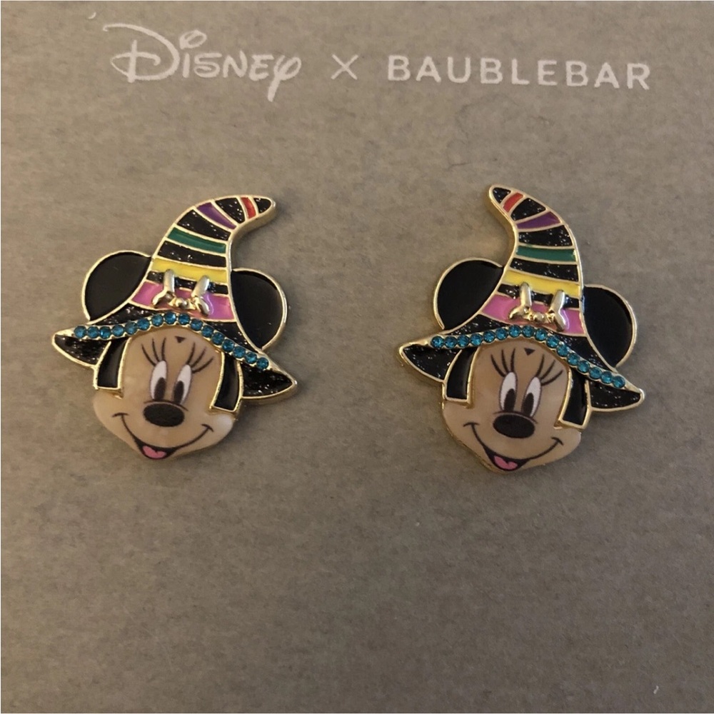 BaubleBar x Disney Witchy Minnie Mouse Stud Drop Earrings Crystal Accents NIB